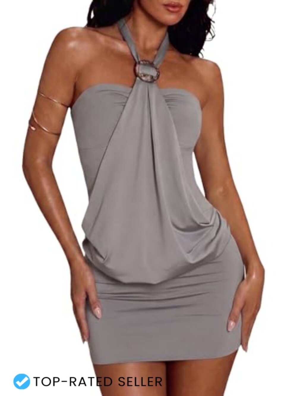Halter Mini Dress Y2K Ruffle Backless Bodycon Club Party Dress